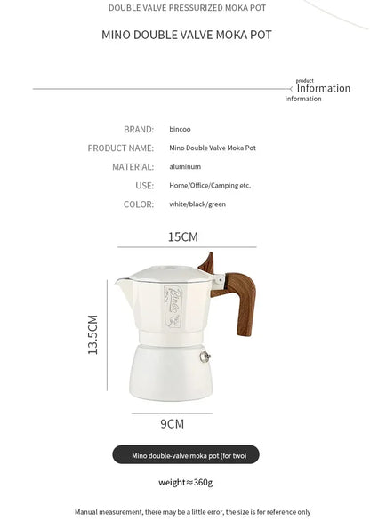 Bincoo Dual Valve Moka Pot Espresso Maker Electric for Home Camping Coffee Extraction Tool Italian Barista Tool Espresso Machine