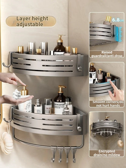 No Need To Drill Walls for Installation Aluminum Bathroom Shelf Shelves Shampoo Rack Storage Holder Kitchen Organizer Wall Rack
