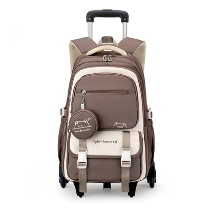 Children School Backpack Trolley Bag with Wheels Students Backpack Book Bag Rolling School bag for Girls Kids Wheeled Backpack