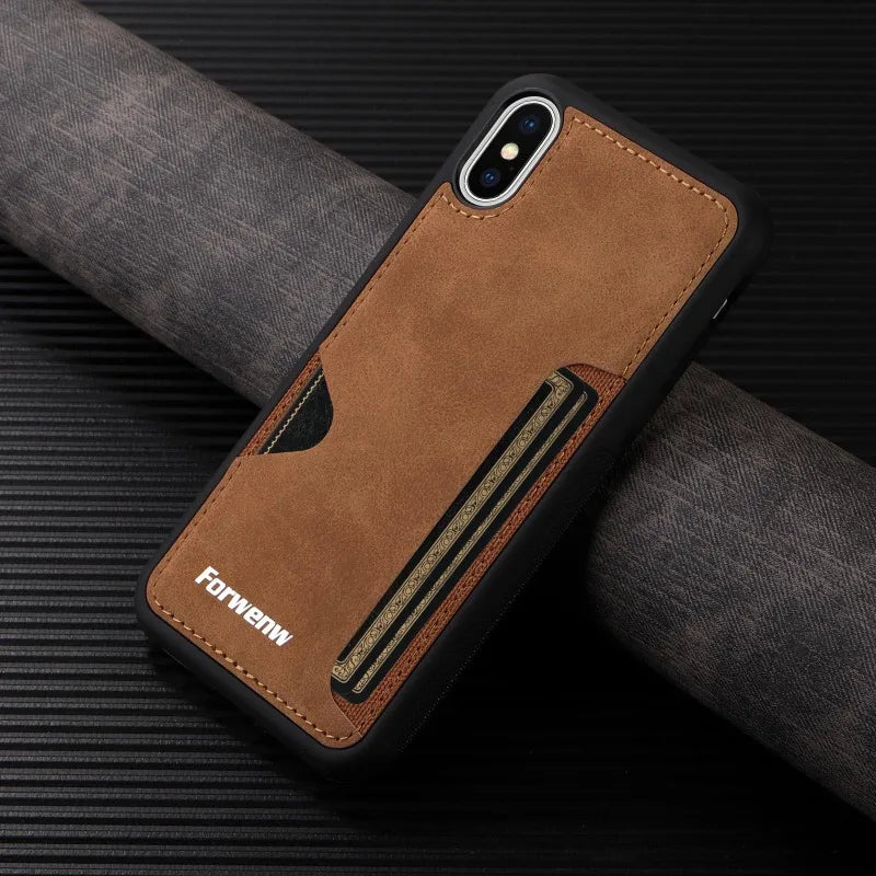 Retro Card Holder Phone Case for iPhone 17 16 15 14 13 12 11 Pro Max 16E Mini XS XR SE 7 8 Plus Busines Wallet PU Leather Cover