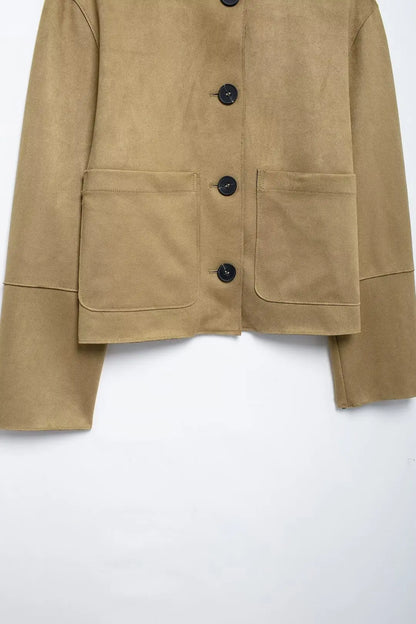 MUJER 2025 Suede Jacket Women Autumn Button Outerwears Long Sleeve Oversized Jackets for Women Streetwear Casual Overcoat Female