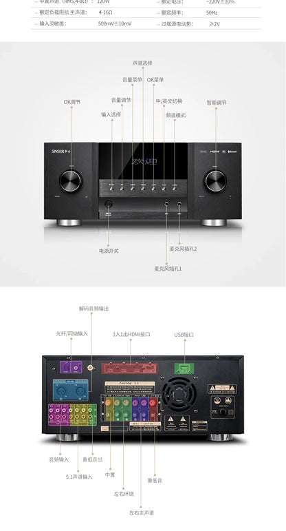 1600W High-power 5.1 Amplifier DTS Decoding HD Lossless 5.1 Home Theater Audio Set Home Surround Floor Passive Speaker Bass