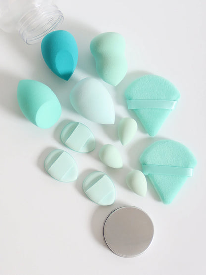 12Pcs Makeup Sponge Set with Storage Jar Latex-Free, Makeup Sponge Finger Puff, Dual-Use Wet & Dry Foundation Cosmetic Puffs