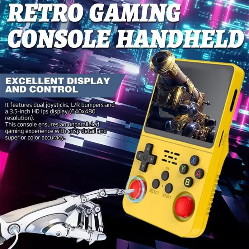 A13E-Retro Handheld Game Console R36S 3.5" IPS Screen 128GB Storage Dual 3D Joystick 3200Mah Battery Video Gaming Device