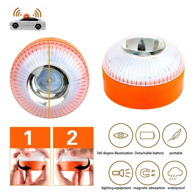 V16 Car warning strobe light, ultra-bright LED, night safety flashing light, strong magnet suction roof light, warning light