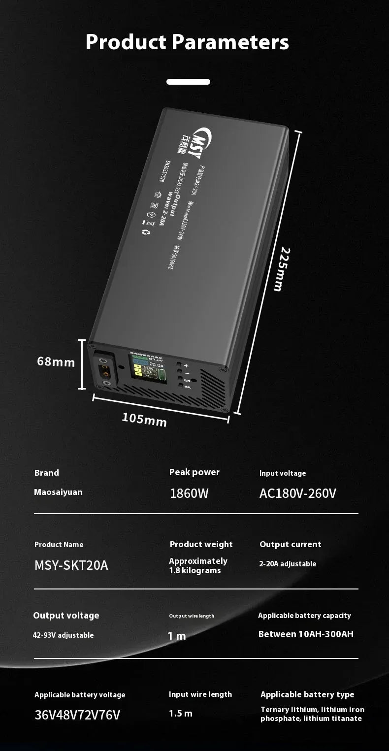 10 - 93V Adjustable Charger 3- 20A for 18650 LiFePO4 Lithium ion Battery 14.6V 16.8V 58.4V 54.6V 87.6V 84V 71.4V 58.8V 29.2V 20A