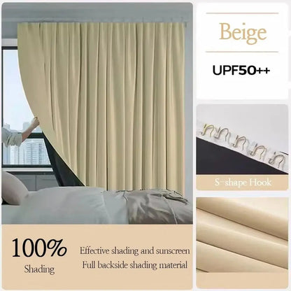 1Pcs Full Blackout Partition Blackout Curtain High Shading Protection Polyester Fabric Window Door Curtain Beige
