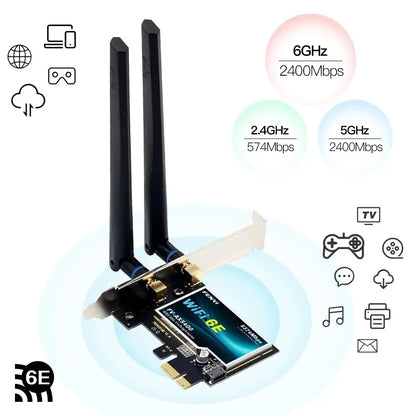 Fenvi AX210 WiFi 6E PCIE Wireless Adapter AXE5400 Tri Band 2.4G/5G/6GHz BT5.3 With PCI X1 3.0 Extension Cable for PC Win 10/11