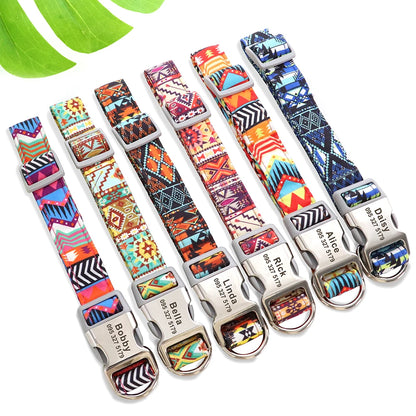 Custom Large Dog Collar Cute Print Personalized Pet Collar Nylon Puppy Dogs ID Collars Engraved Name for Small Medium Large Dog