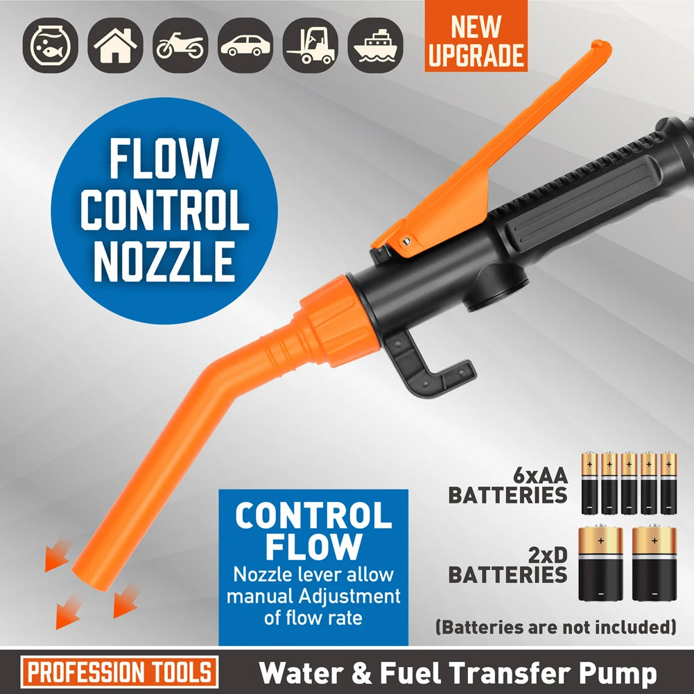 Portable Liquid Transfer Pump Battery Powered Car Gas Oil Pump 2.4 Gallons Per Min Liquid Gasoline Tuning Fuel Gasoline Pump