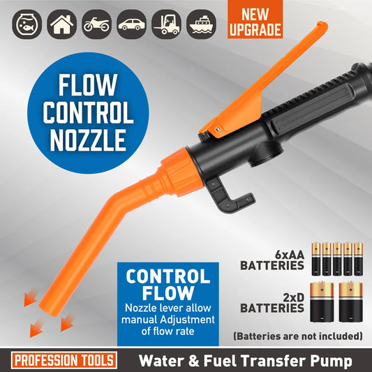 Portable Liquid Transfer Pump Battery Powered Car Gas Oil Pump 2.4 Gallons Per Min Liquid Gasoline Tuning Fuel Gasoline Pump