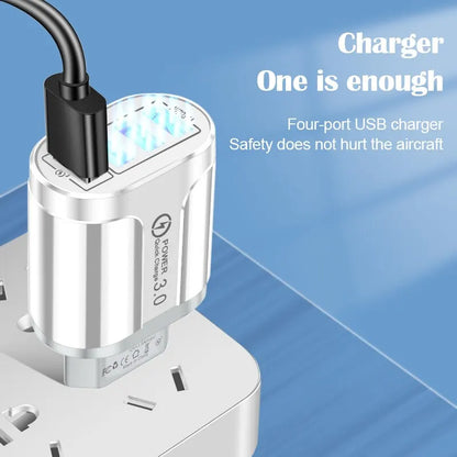 4 USB 48W USB Charger Fast Charge 4 Ports QC 3.0 Charging EU US Plug Adapter Wall Travel Charger For iPhone Xiaomi Mobile Phone