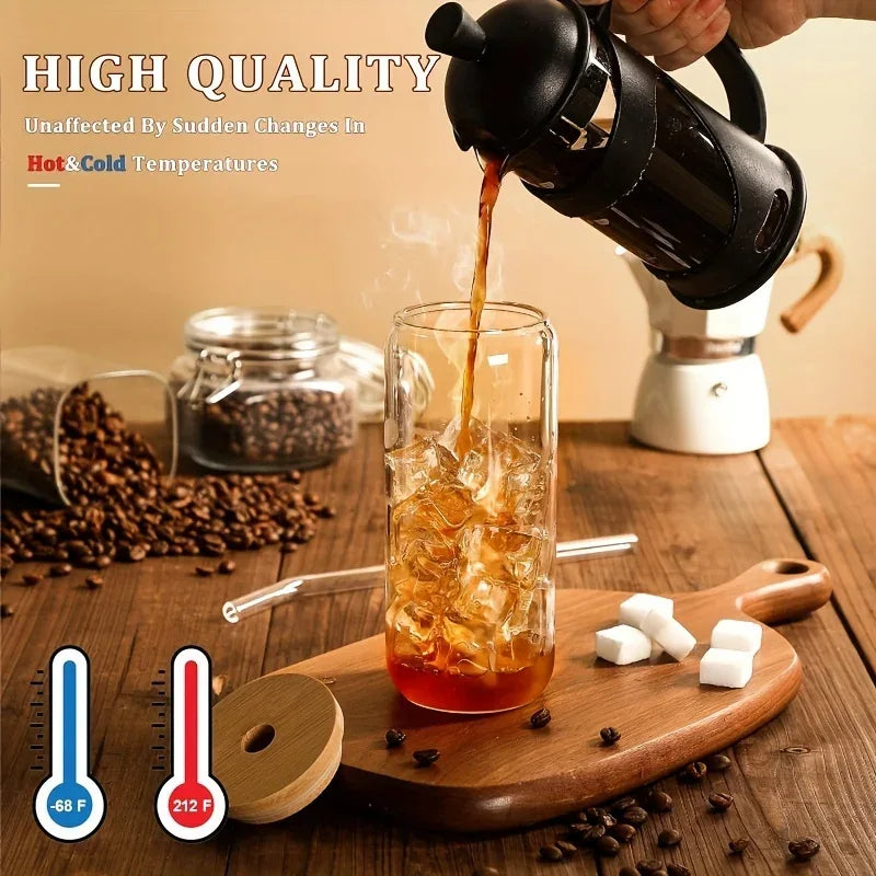 1-4pcs/set High Borosilicate Glass Water Cup 21.3oz Reusable Drinking Cups Ice Coffee Boba Bottle for Restaurant Travel Bottles