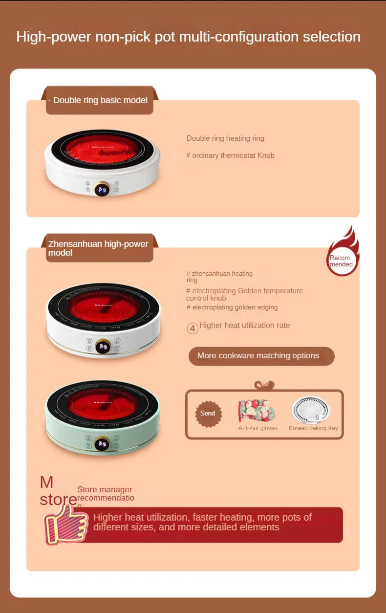 New Electric Ceramic Stove Home Mini Tea Cooker 2000W High Power Induction Cooktop Round Induction Cooker Kitchen Appliances 인덕션
