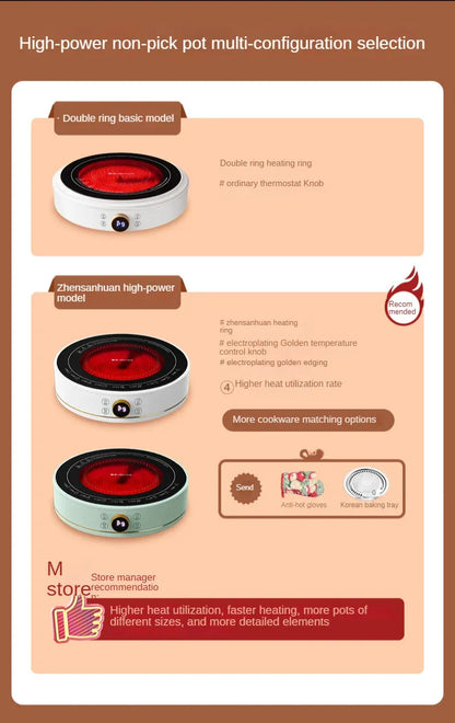 New Electric Ceramic Stove Home Mini Tea Cooker 2000W High Power Induction Cooktop Round Induction Cooker Kitchen Appliances 인덕션