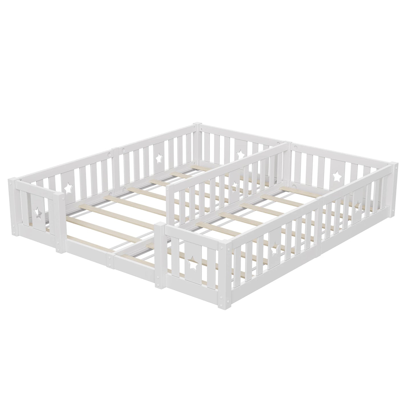 Rosahqnda Children's Bed Floor Bed 90x200cm with Railing Gate,Pine Wooden Bed for Families with 2 Children,Children's Twin Bed