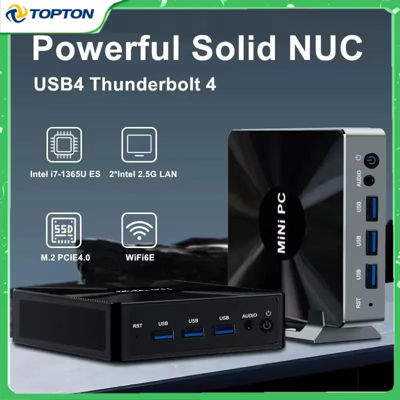Topton Solid Nuc D17 Gaming Mini Computer Intel i7 1360P/1365U ES Thunderbolt 4 2*DDR5 2*2.5G LAN Firewall PC Windows 11 WiFi6E