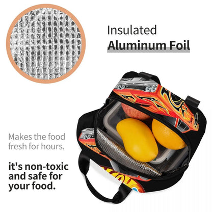 Custom Hot Wheels For Fans Thermal Insulated Lunch Bag Cartoon Sport Car Portable Lunch Container Travel Multifunction Food Box