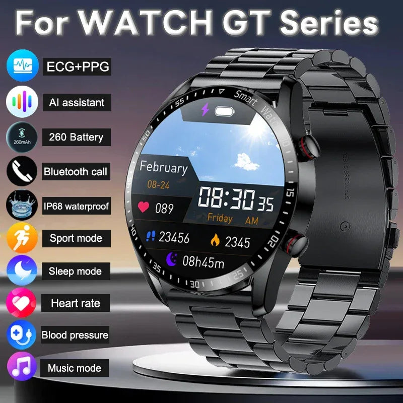2026 New Voice Call Smart Watch Men GT Series HD AMOLED Screen Heart Rate Sports Watch ECG+PPG Health Smartwatch For Android IOS
