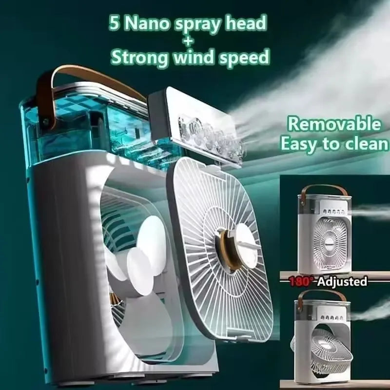 3-in-1 portable humidifying fan, mini USB air conditioning fan with LED night light function, water mist humidification, fun hom