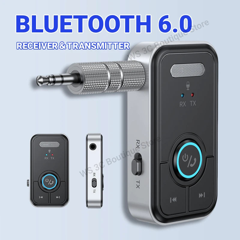 Upgraded Bluetooth 6.0 Transmitter Receiver HiFi Stereo Music Car AUX Audio Adapter 3.5MM Jack With Mic Calling For Car Kit