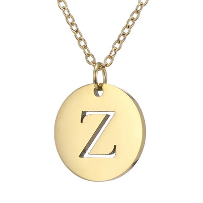 New Trend Stainless Steel Gold Silver Color Initials Necklace Hollow Round 26 Letter Pendant Necklace Jewelry Christmas Gift