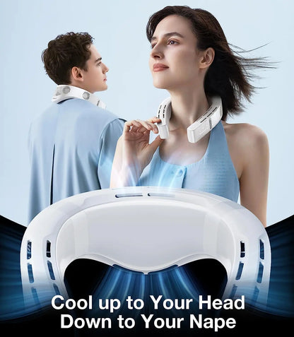 COOLIFY 3 Neck Air Conditioner Heater Cooling Neck Fan 6000mAh Bladeless Portable Fan AI Temp Control Wearable Cooler Black