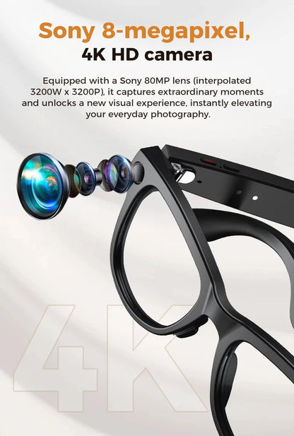 2026 New 8MP Camera Smart AI Glasses 3600mAh Charging Case Power Bank 1080P HD Camera ChatGPT 32GB Translation Video Sunglasses