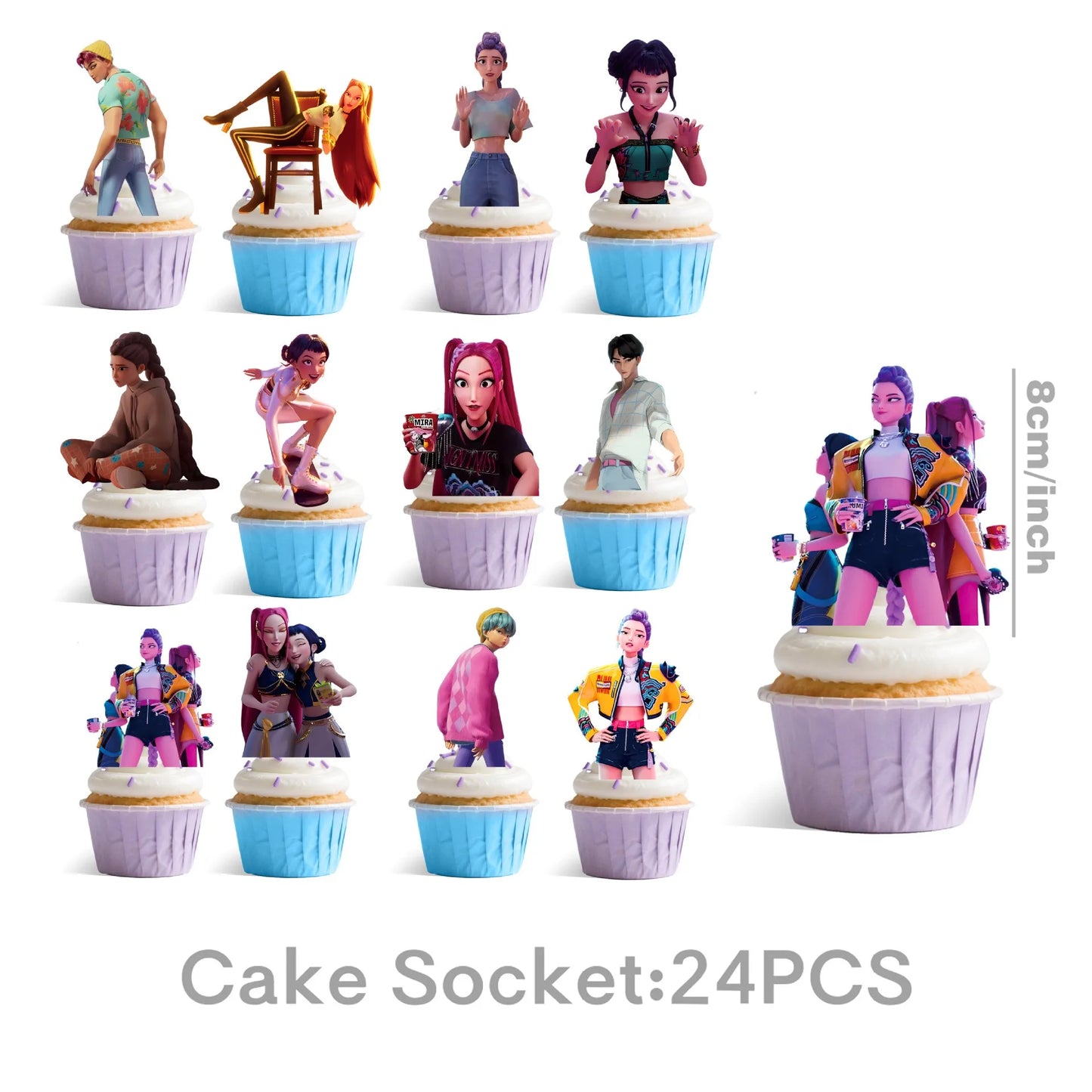 K P Foil Balloon Set Girl Group 1-9 Number & Purple Star Balloons Character Cake Toppers for Birthday Party & Photo Props