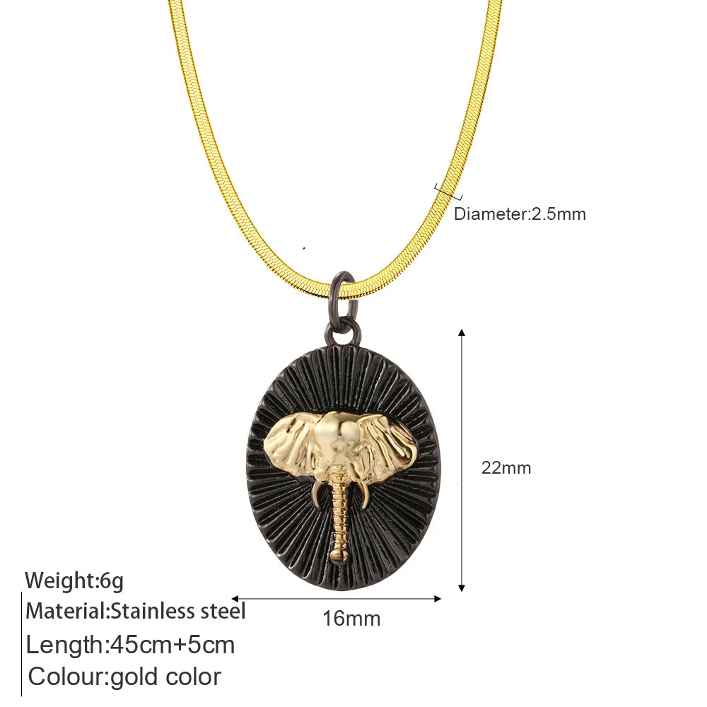 Bohemian Heart Animals Necklace for Women Cute Heart Punk Motocycle Pendant Gold Color Stainless Steel Long Chain Collars Neck