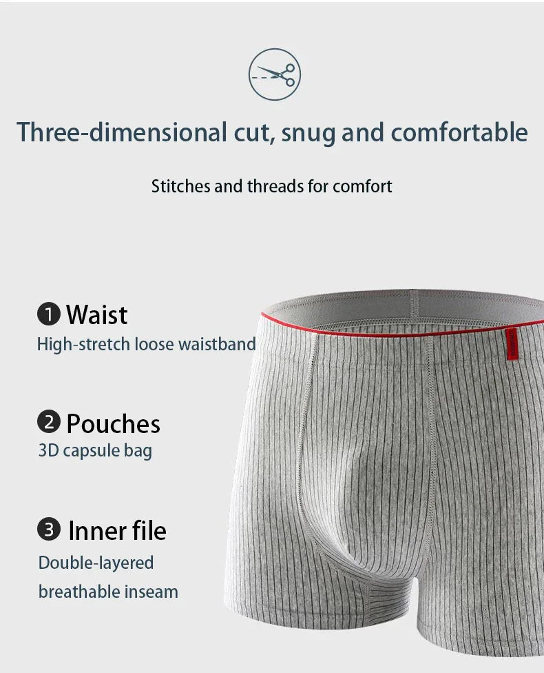 4 pieces of men's boxer underwear Soft, breathable and comfortable men's briefs Striped trendy personality casual loose boxers