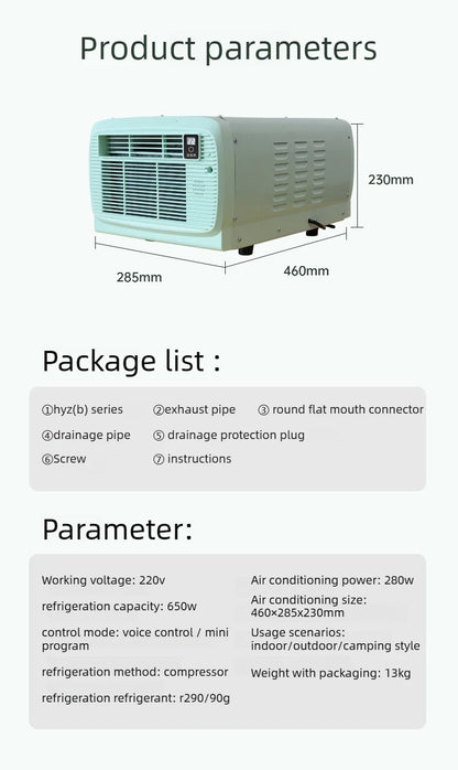 650W Powerful Cooling Portable Air Conditioner Compact Mobile AC for Outdoor Camping Tent Travel