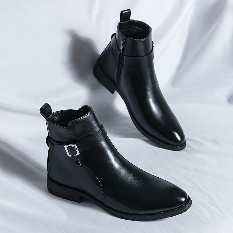 2025 Autumn Designer Business Casual Shoes For Men Trend Classic Leather Shoes Outdoor Chelsea Pointed Tip Brown Plus Size 47