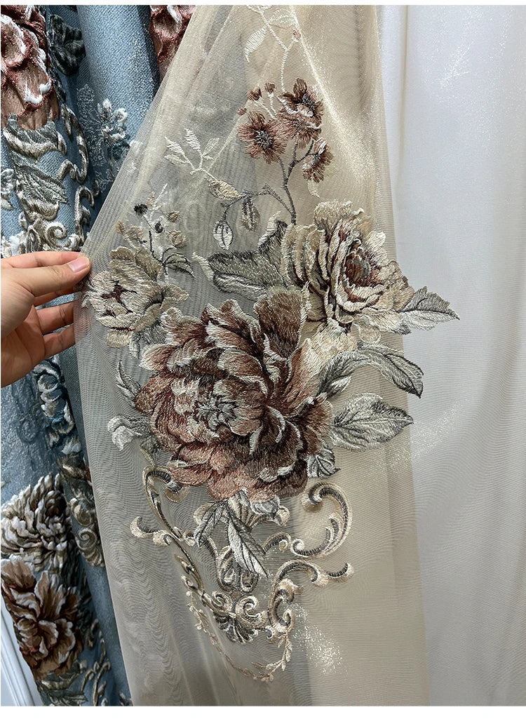 High-end AtmosphereCurations for Living Room American French Large Relief Jacquard Finished European Bedroom Blackout Curtain