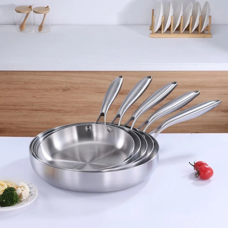 304 stainless steel frying pan, non stick pan, steak pan, suitable for gas stoves and induction cookers, uncoated kitchen utensi