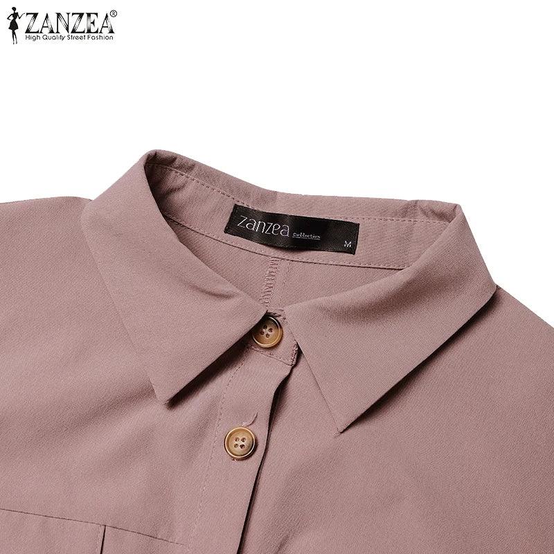 ZANZEA Women Lapel Long Sleeve Vestidos 2025 Spring Solid Work Dresses Casual Waisted No Belted Robe Office Lady Midi Spilt Robe