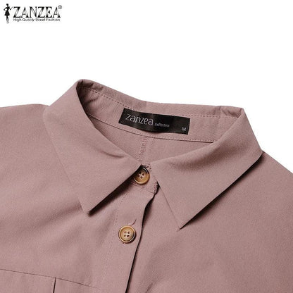 ZANZEA Women Lapel Long Sleeve Vestidos 2025 Spring Solid Work Dresses Casual Waisted No Belted Robe Office Lady Midi Spilt Robe