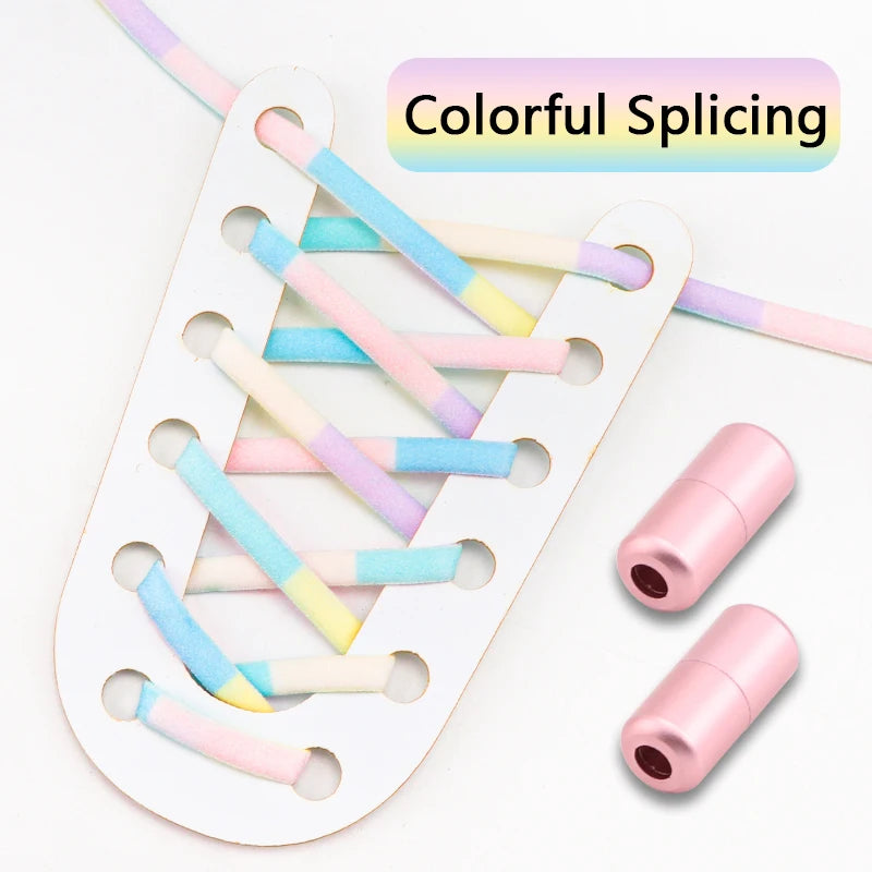 Frosted Capsule Buckle No Tie Shoelace Round Elastic Shoe Laces Sneakers Gradient Colorful Shoelace Without Ties for Kids Adult