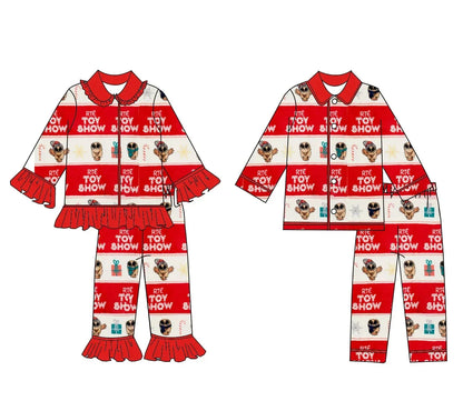 New Boutique children set Christmas lapel short-sleeved elastic cartoon letter print trouser girl boy long pajamas set baby robe