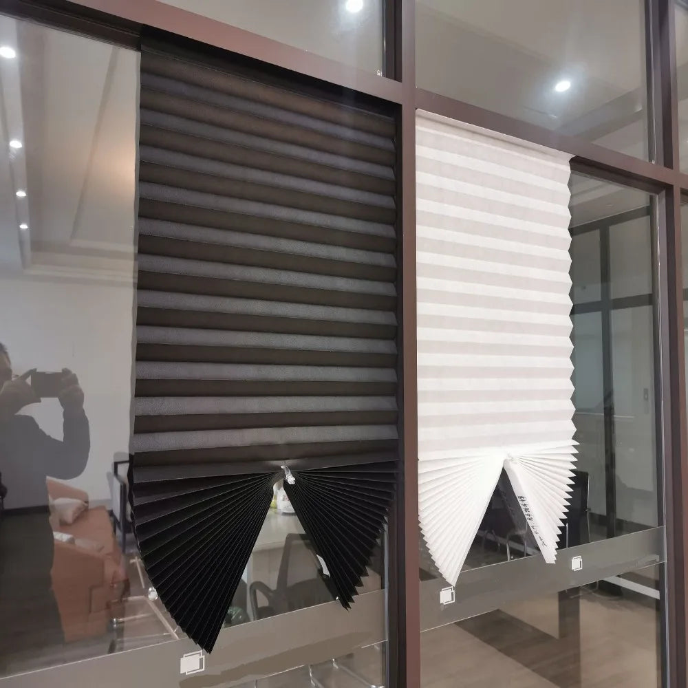 Adhesive Blackout Darkening Pleated Window Shade Blinds Portable Temporary Blinds Bedroom Apartment Dorm Roller Blackout Curtain