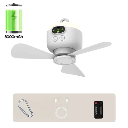 Multifunctional Ceiling Fan with Night Light 3 Speed Wind Adjustable Remote Control Outdoor Portables Camping Ceiling Fans Light