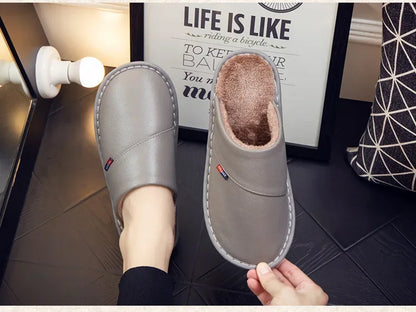 Cotton slippers for men and women at home anti slip and warm indoor Home leather cowhide slippers in winter 2023