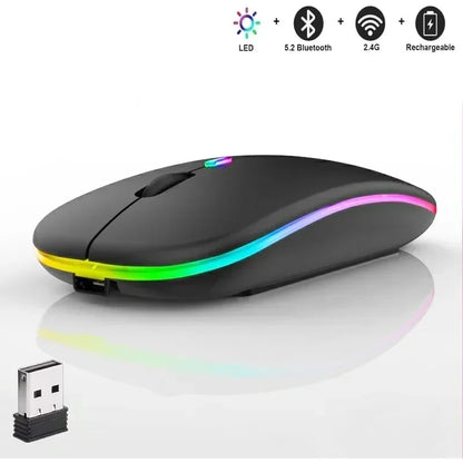 Bluetooth Wireless Mouse for Computer PC Laptop IPad Tablet with RGB Backlight Mice Ergonomic Rechargeable USB Mouse