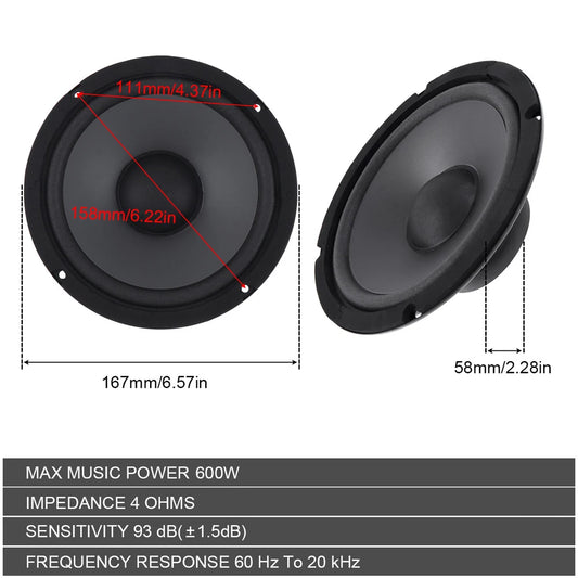 1pair 400/500/600W Car Speakers 2-Way Vehicle Door Subwoofer Car Audio Music Stereo Full Range Frequency Automotive Speaker by PDG ibma
