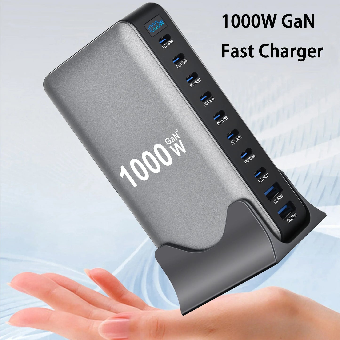 New 1000W GaN USB Type C Charger PD3.1 PPS 10-Port Desktop Fast Charging Station Adapter for Tablets & Mobile Dropshipping