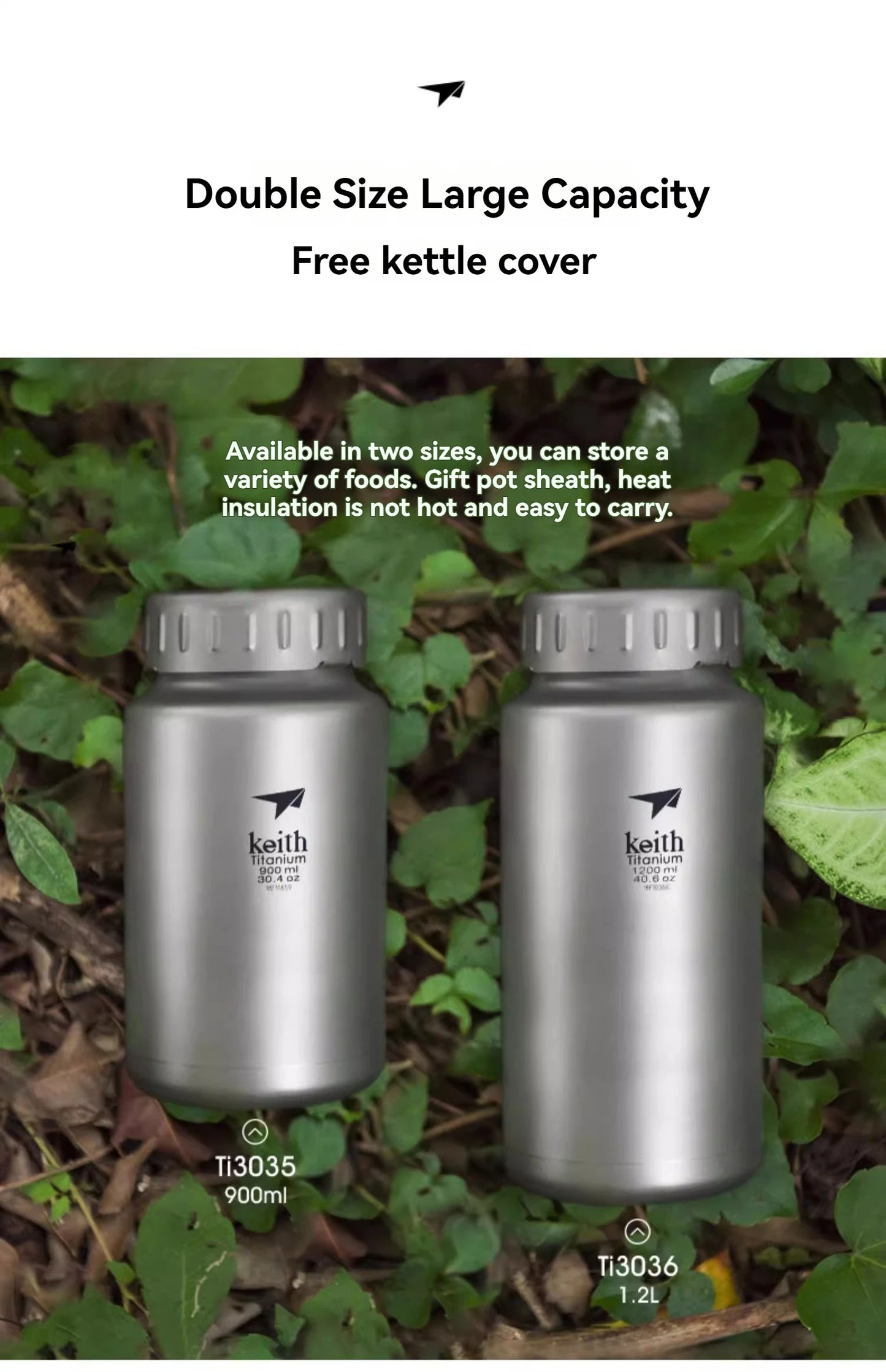 Keith Titanium Sports Bottle 0.9L/1.2L Large Capacity Kettle Outdoor Camping Drinkware Wide Mouth Non-threaded Water Bottle