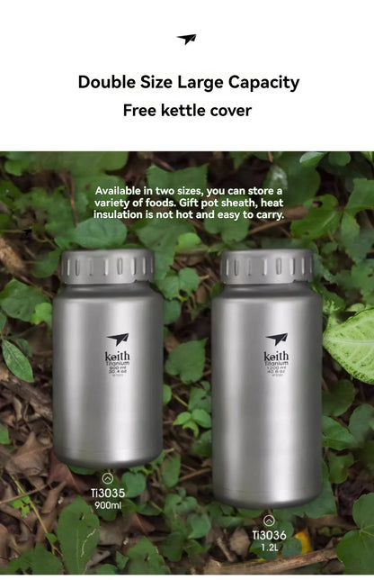 Keith Titanium Sports Bottle 0.9L/1.2L Large Capacity Kettle Outdoor Camping Drinkware Wide Mouth Non-threaded Water Bottle
