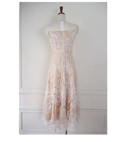 Fashion Slim O-Neck Long Party Casual Dress Hot Sale Summer Dresses Korean Retro Sleeveless Mesh Embroidery Vestidos