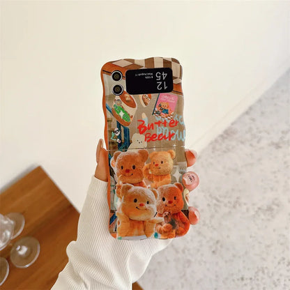 Cartoon Cute Bear Wave Border Phone Case for Samsung Galaxy Z Flip 5 4 3 Zflip5 Flip3 ZFlip4 Star Bracelet Shockproof Lens Cover