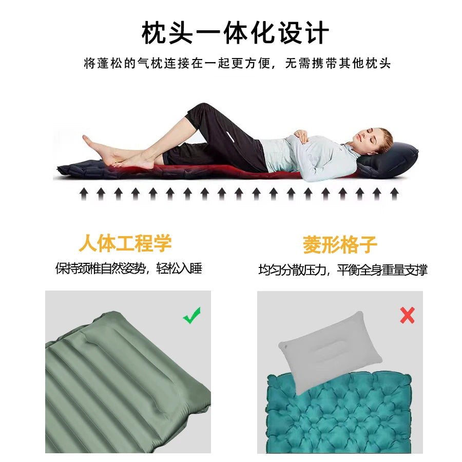 Outdoor Camping Sleeping Pad Folding Sleep Mat Beach Inflat Mattress with Pillows Ultralight Air Mat Travel Hiking New